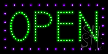 Open Purple Border and Green Letters Animated LED Sign