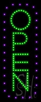 Open Vertical Purple Border and Green Letters Animated LED Sign
