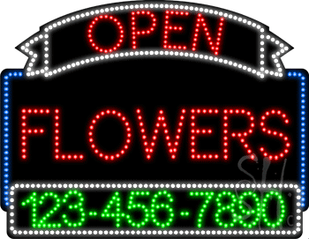 Flowers Open with Phone Number Animated LED Sign