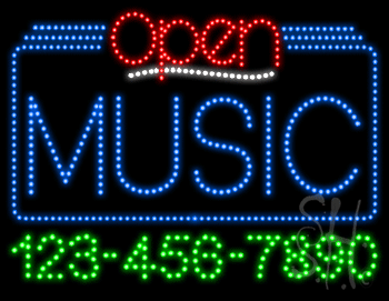 Music Open with Phone Number Animated LED Sign