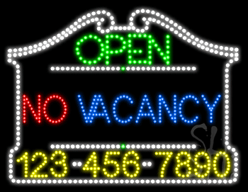 No Vacancy Open with Phone Number Animated LED Sign
