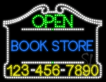 Book Store Open with Phone Number Animated LED Sign