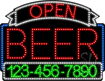 Beer Open with Phone Number Animated LED Sign