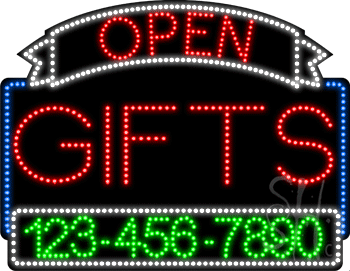 Gifts Open with Phone Number Animated LED Sign