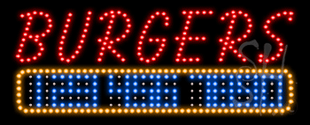 Burgers with Phone Number Animated LED Sign