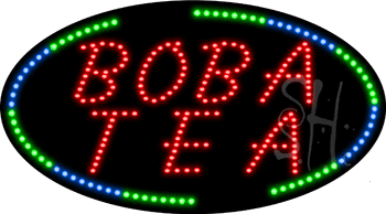 Oval Border Boba Tea Animated LED Sign
