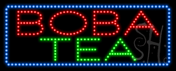 Blue Border Boba Tea Animated LED Sign
