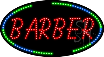Oval Border Barber Animated LED Sign