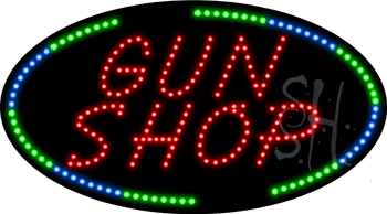 Oval Border Gun Shop Animated LED Sign