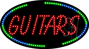 Oval Border Guitars Animated LED Sign