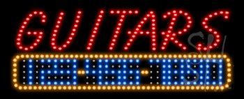 Guitars with Phone Number Animated LED Sign