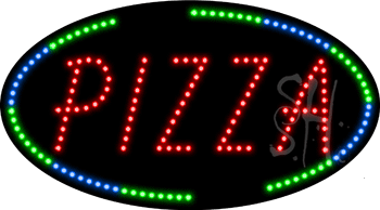 Oval Border Pizza Animated LED Sign