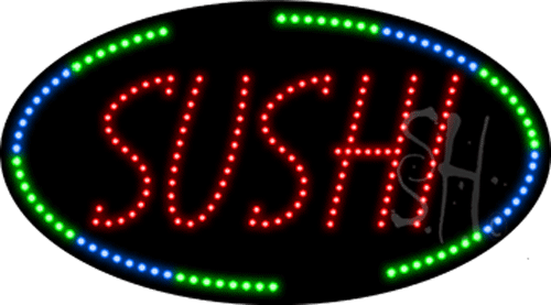 Oval Border Sushi Animated LED Sign