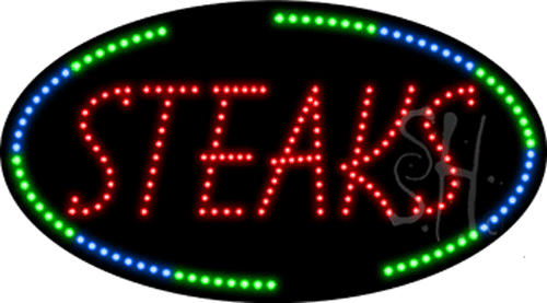 Oval Border Steaks Animated LED Sign