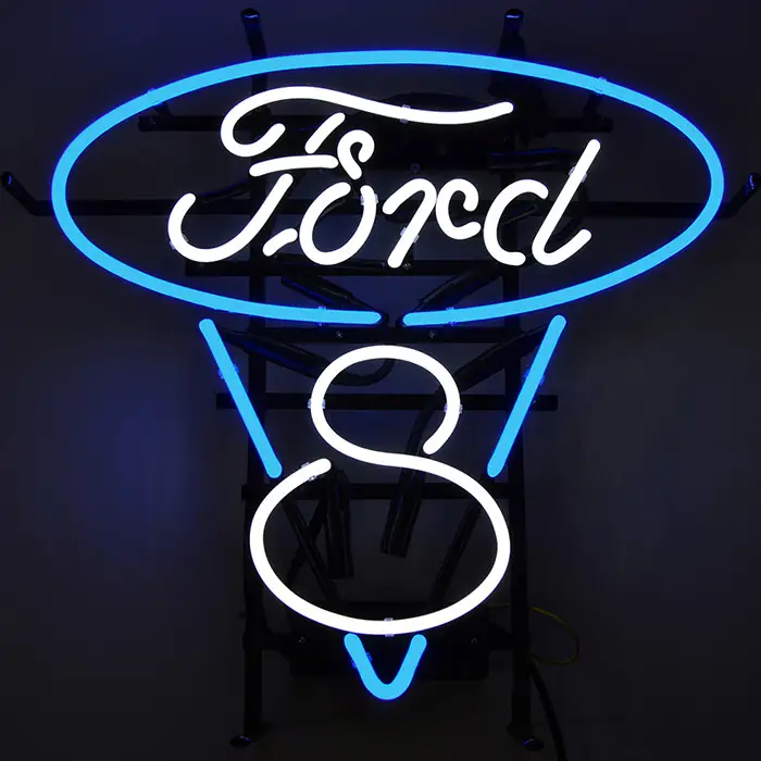 Ford V8 Blue and White Neon Sign