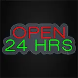 Open 24 Hrs Contoured Clear Backing LED Neon Sign