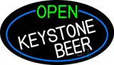 Open Keystone Beer Oval With Blue Border LED Neon Sign