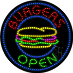 Burgers Open Animated Led Sign