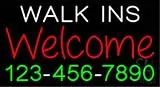 Red Walk Ins Welcome with Phone Number LED Neon Sign