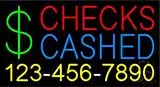 Red Checks Cashed Dollar Logo with Phone Number LED Neon Sign
