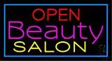 Red Open Beauty Salon with Blue Border LED Neon Sign