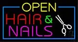 Open Hair and Nails with Blue Border LED Neon Sign