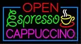 Red Open Espresso Cappuccino with Blue Border LED Neon Sign