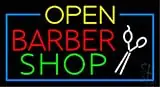 Yellow Open Red Barber Shop Green Border LED Neon Sign