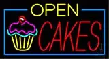 Cakes Open with Green Border  LED Neon Sign