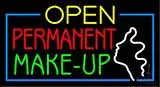 Yellow Open Permanent Make Up Blue Border LED Neon Sign