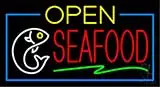 Open Seafood with Blue Border LED Neon Sign