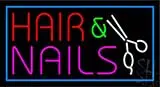 Cursive Hair and Nails with Blue Border LED Neon Sign