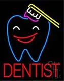 Dentist  Tooth Logo with Brush and Paste LED Neon Sign