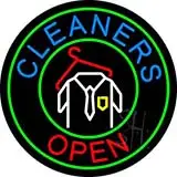 Round Cleaners Open with Logo LED Neon Sign