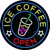 Round Ice Coffee Open  LED Neon Sign