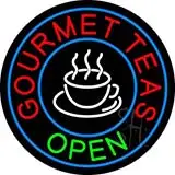 Round Gourmet Teas Open LED Neon Sign