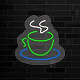 Green Coffee Cup Logo Contoured Clear Backing LED Neon Sign