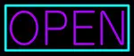 Purple Open With Aqua Border LED Neon Sign