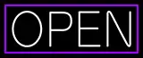 White Open With Purple Border LED Neon Sign