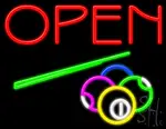 Open With Billiards Logo Neon Sign