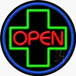 Open With Cross Logo Neon Sign