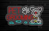 Red Pet Grooming Contoured Clear Backing LED Neon Sign