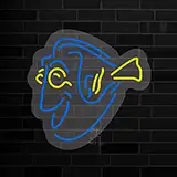 Yellow Blue Fish Contoured Clear Backing LED Neon Sign