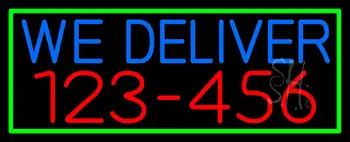 We Deliver Phone Number With Green Border LED Neon Sign