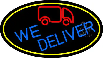 We Deliver Van Oval With Yellow Border LED Neon Sign