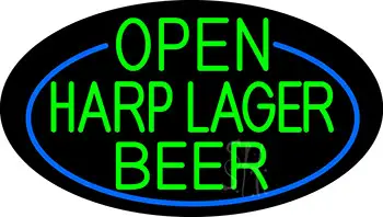 Green Open Harp Lager Beer Oval With Blue Border LED Neon Sign