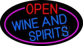 Open Wine And Spirits Oval With Pink Border LED Neon Sign