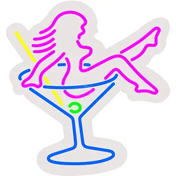 Martini Glass With Girl Contoured Clear Backing LED Neon Sign
