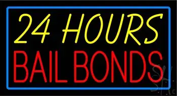 24 Hours Bail Bonds with Blue Border LED Neon Sign