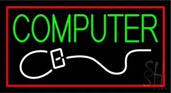 Computer with Logo Blue Border LED Neon Sign
